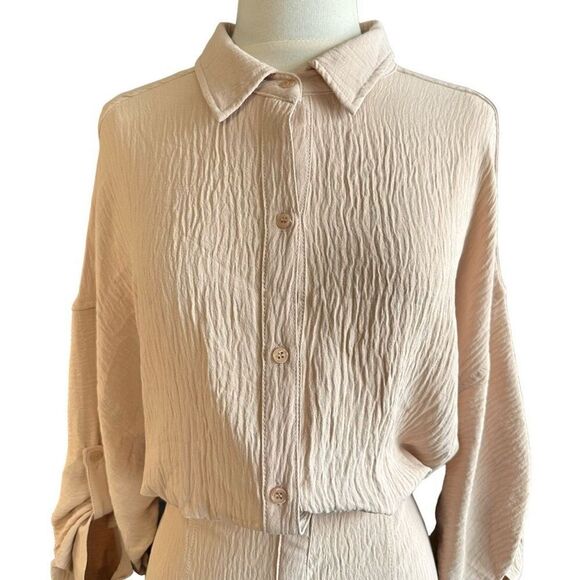 NWT Max Studio Career Button Front Midi Shirt Dress Papyrus L - Picture 3 of 9